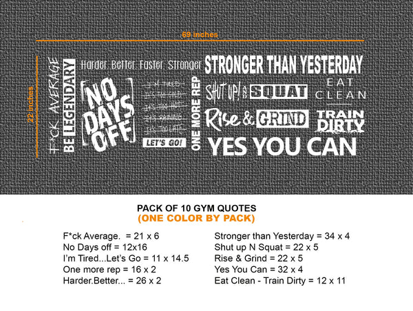 GYM QUOTES PACK (10) - Wall decal sticker lot - Gym wall decor - Workout motivational quote - Home decor - gym wall art - Training - Fitness