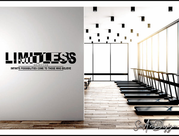 Limitless ajdective - Wall Decal vinyl sticker, motivational quote, wall art office, gym wall decor, home gym, fitness