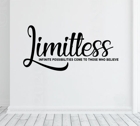 Limitless - Wall Decal sticker, motivational quote, vinyl wall art office, gym decor, home gym, fitness, business woman, businessman