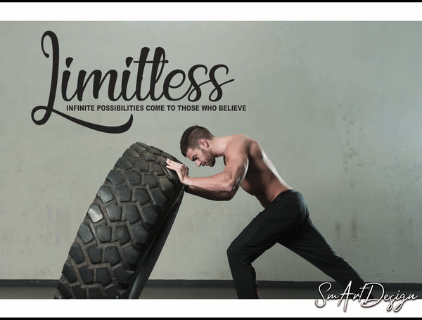 Limitless - Wall Decal sticker, motivational quote, vinyl wall art office, gym decor, home gym, fitness, business woman, businessman