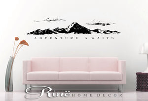 Adventure awaits wall decal - Mountains Decor - Travel wall quote vinyl lettering sticker home decor explore wall saying