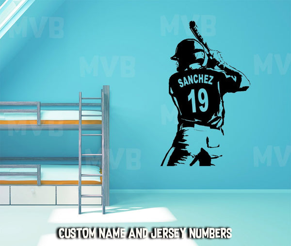 Baseball Wall Art - Custom Name Baseball Decal - Baseball player bedroom Wall decor - Baseball vinyl sticker Choose Name and Jersey Numbers