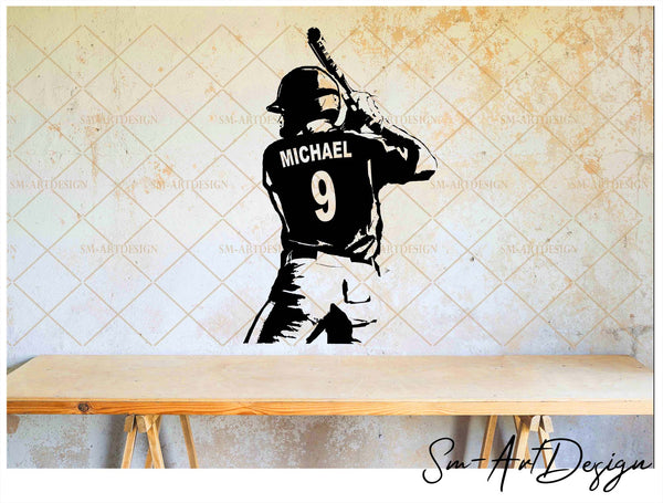 Baseball Wall Art - Custom Name Baseball Decal - Baseball player bedroom Wall decor - Baseball vinyl sticker Choose Name and Jersey Numbers