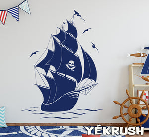 Big pirate ship decal, pirate ship wall art, pirate ship vinyl stickers, pirates ship mural, pirates ship decal sticker, large ship decal