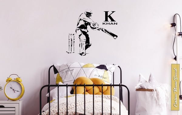 Cricket Vinyl Decal - Custom Name & Initial - Cricket Player - Wall decor