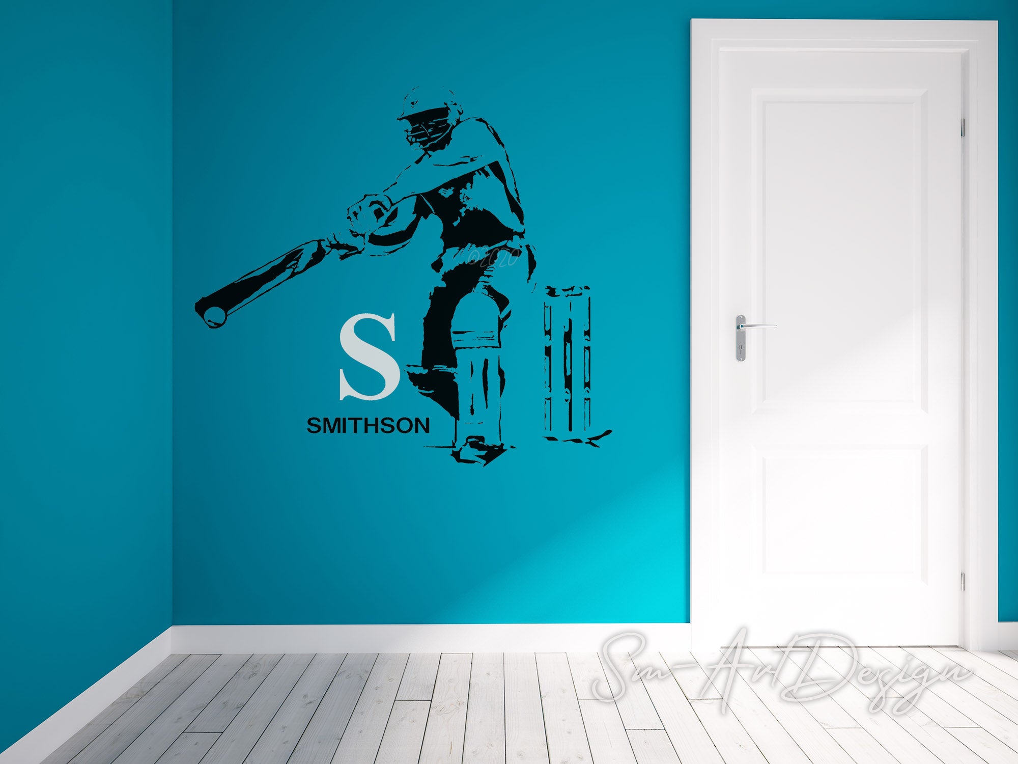 Cricket Vinyl Decal - Custom Name & Initial - Cricket Player - Wall decor