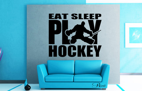 Eat sleep play Hockey Wall art vinyl Decal car window bumper sticker player kids teen bedroom home decor goalie