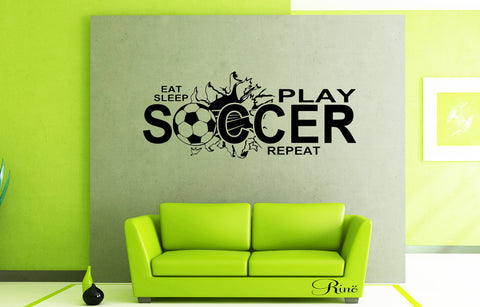 Eat sleep play SOCCER Wall art vinyl Decal - Soccer decals - soccer decor - bedroom soccer decor - football decal soccer wall decal sticker