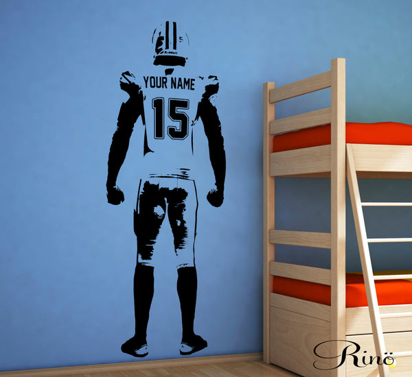 Football Wall art Wall Decal Decor Custom jersey name and number Vinyl sticker american football bedroom personalized football vinyl player