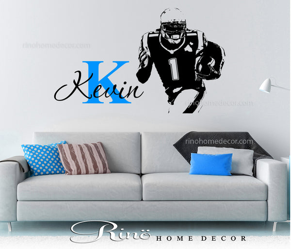 Football decal - Custom First name vinyl sticker - Wall art football bedroom decor - american football large decal personalized initial