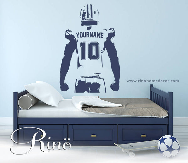 Football Wall Decal - Custom Name American Football Wall art - Choose NAME & JERSEY NUMBERS personalized Large Player jersey Vinyl sticker decor kids boy bedroom
