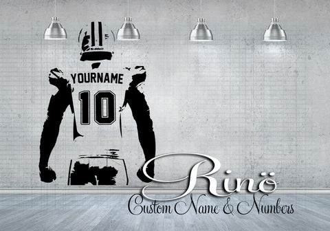 Football Wall Decal - Custom Name American Football Wall art - Choose NAME & JERSEY NUMBERS personalized Large Player jersey Vinyl sticker decor kids boy bedroom