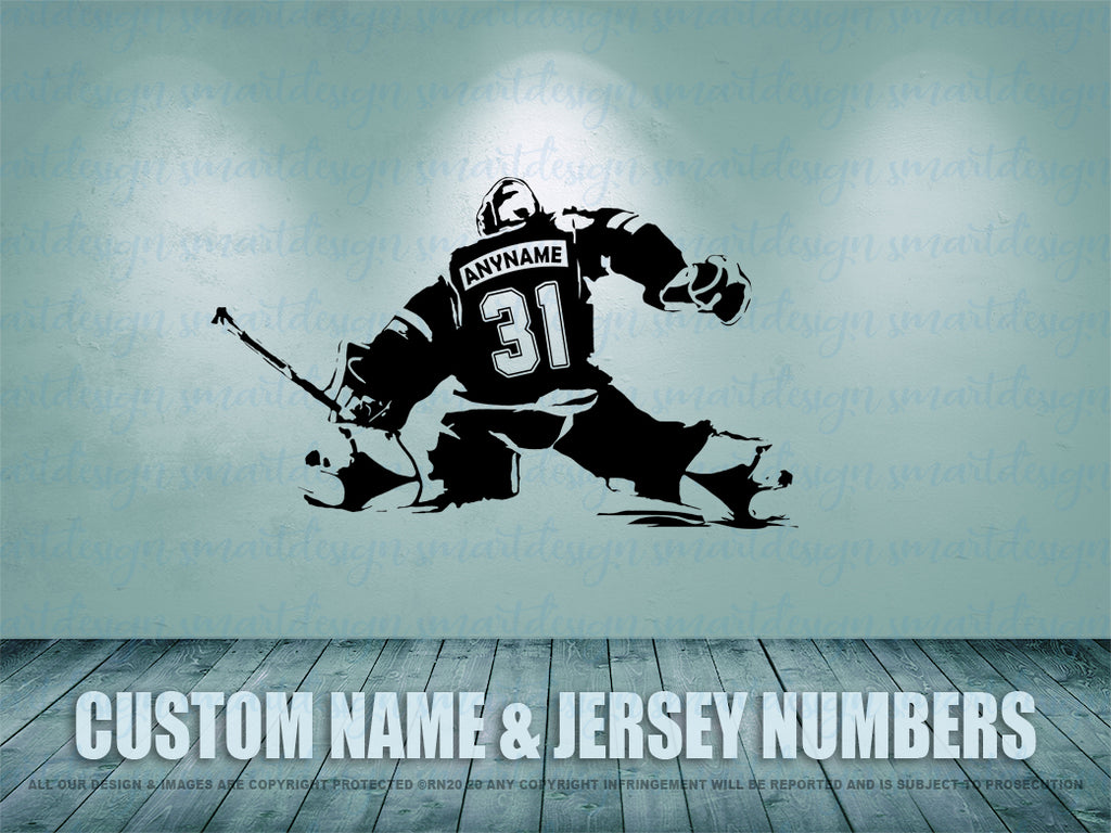 Hockey Goalie Vinyl Decal Custom Name and jersey numbers Rinö Home
