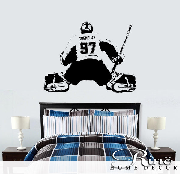 Hockey Goalie Decal Wall art Custom Large Player choose jersey name and numbers Vinyl wall sticker decor kids bedroom