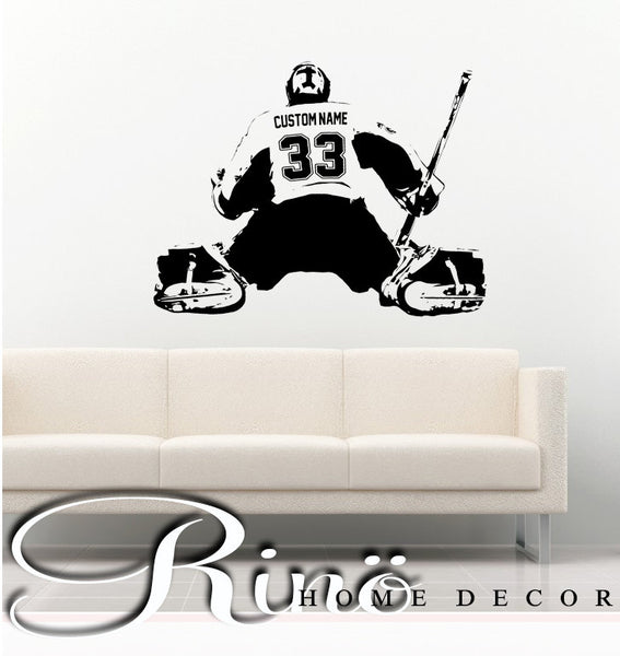 Hockey Goalie Decal Wall art Custom Large Player choose jersey name and numbers Vinyl wall sticker decor kids bedroom