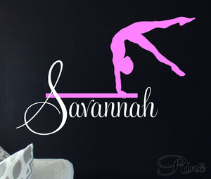 Gymnast Wall art Decal Custom Name Vinyl sticker home decor gymnastic  Keywords: leotard grips girls bedroom ring silhouette dance child gift idea