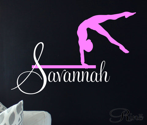 Gymnast Wall art Decal Custom Name Vinyl sticker home decor gymnastic  Keywords: leotard grips girls bedroom ring silhouette dance child gift idea