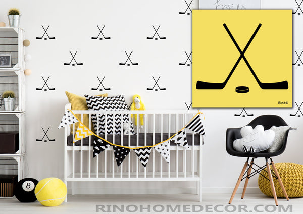 Hockey cross sticks pattern Vinyl Wall decal (Pack of 20) boy bedroom sticker wall art - wall paper effect - hockey puck decals