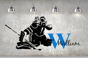 Hockey goalie Wall decal - Hockey goaltender vinyl sticker - Wall art Hockey - Custom name bedroom decal