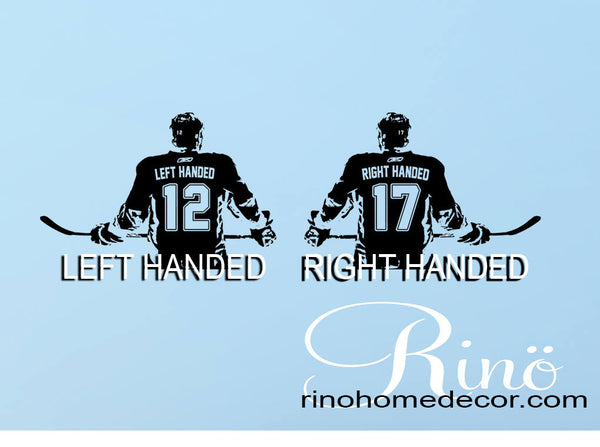 Ice Hockey Decal, Custom Name and jersey numbers, Hockey wall art - Rinö home decor, car window , laptop, bumper sticker locker room, personalized bedroom door decal,