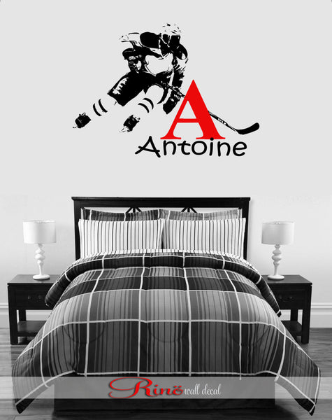 Hockey Wall Decal - Custom first name Hockey Decor - Hockey wall art vinyl sticker - hockey player personalized headboard kids boy bedroom