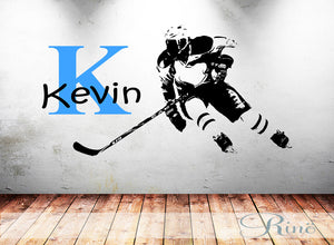 Hockey Wall Decal - Custom first name Hockey Decor - Hockey wall art vinyl sticker - hockey player personalized headboard kids boy bedroom