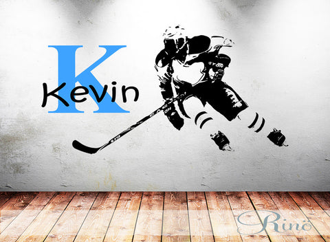 Hockey Wall Decal - Custom first name Hockey Decor - Hockey wall art vinyl sticker - hockey player personalized headboard kids boy bedroom