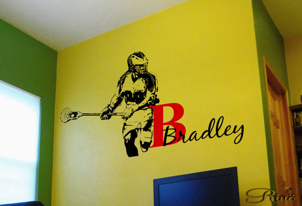 Lacrosse Decals Lax wall decal - Custom first name Lacrosse Decor - wall art vinyl sticker - Lacrosse player personalized kids boy bedroom