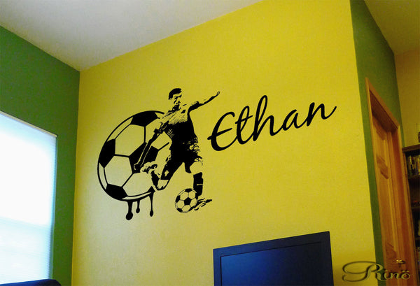 Soccer Decal Football Custom Name Large Soccer wall art decal vinyl sticker - football teen boys kids bedroom decor sports ball