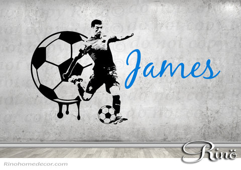 Soccer Decal Football Custom Name Large Soccer wall art decal vinyl sticker - football teen boys kids bedroom decor sports ball