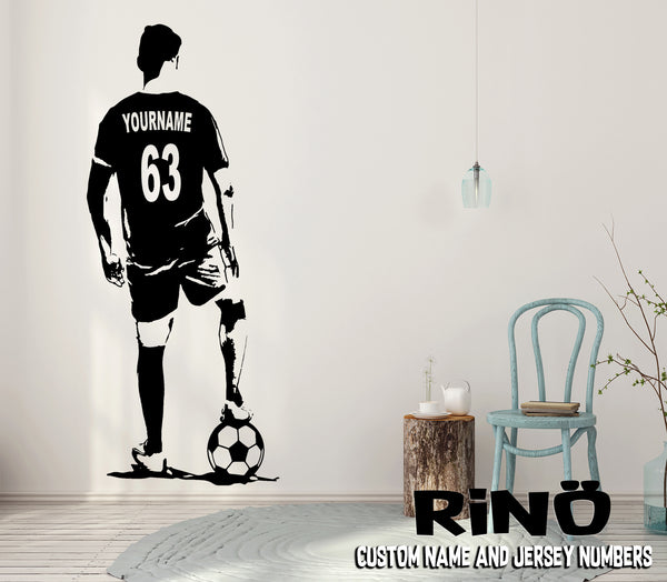 Soccer Wall Art - Custom Name Soccer Decal - Football player bedroom Wall decor - soccer vinyl sticker Choose Name and Jersey Numbers
