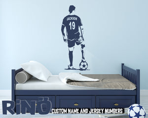Soccer Wall Art - Custom Name Soccer Decal - Football player bedroom Wall decor - soccer vinyl sticker Choose Name and Jersey Numbers Rinohomedecor Rino decals