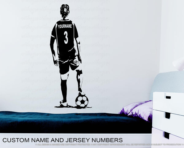 Personalized Soccer Girl Wall Decal - Custom Name jersey Football Decal Soccer football female player girl bedroom wall decor vinyl sticker Rinö home decor sm-art design