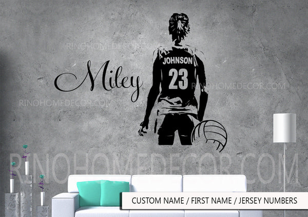 VolleyBall Wall art Large Volley ball Player Vinyl decal sticker Custom jersey name / first name / numbers girl women sticker decor sports