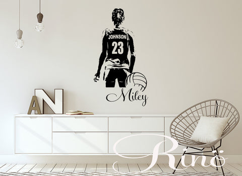 VolleyBall Wall art Large Volley ball Player Vinyl decal sticker Custom jersey name / first name / numbers girl women sticker decor sports